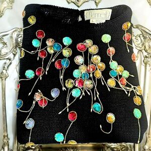 Vintage Whimsical Sequin Beaded Black Women‎ Sweater Nannell Size Large Festive